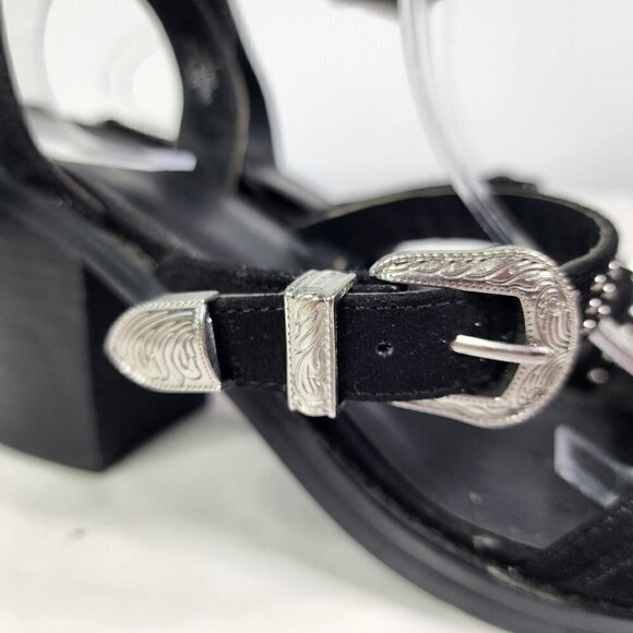 ASOS Western Studded Open Toe Strappy Chunky Heels Womens Size 7 Black Silver - Picture 4 of 14